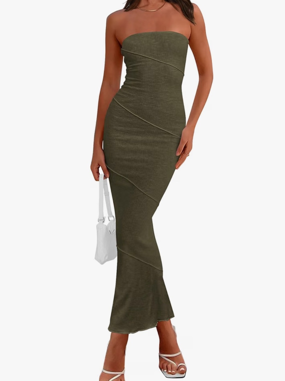 Strapless Olive Green Dress